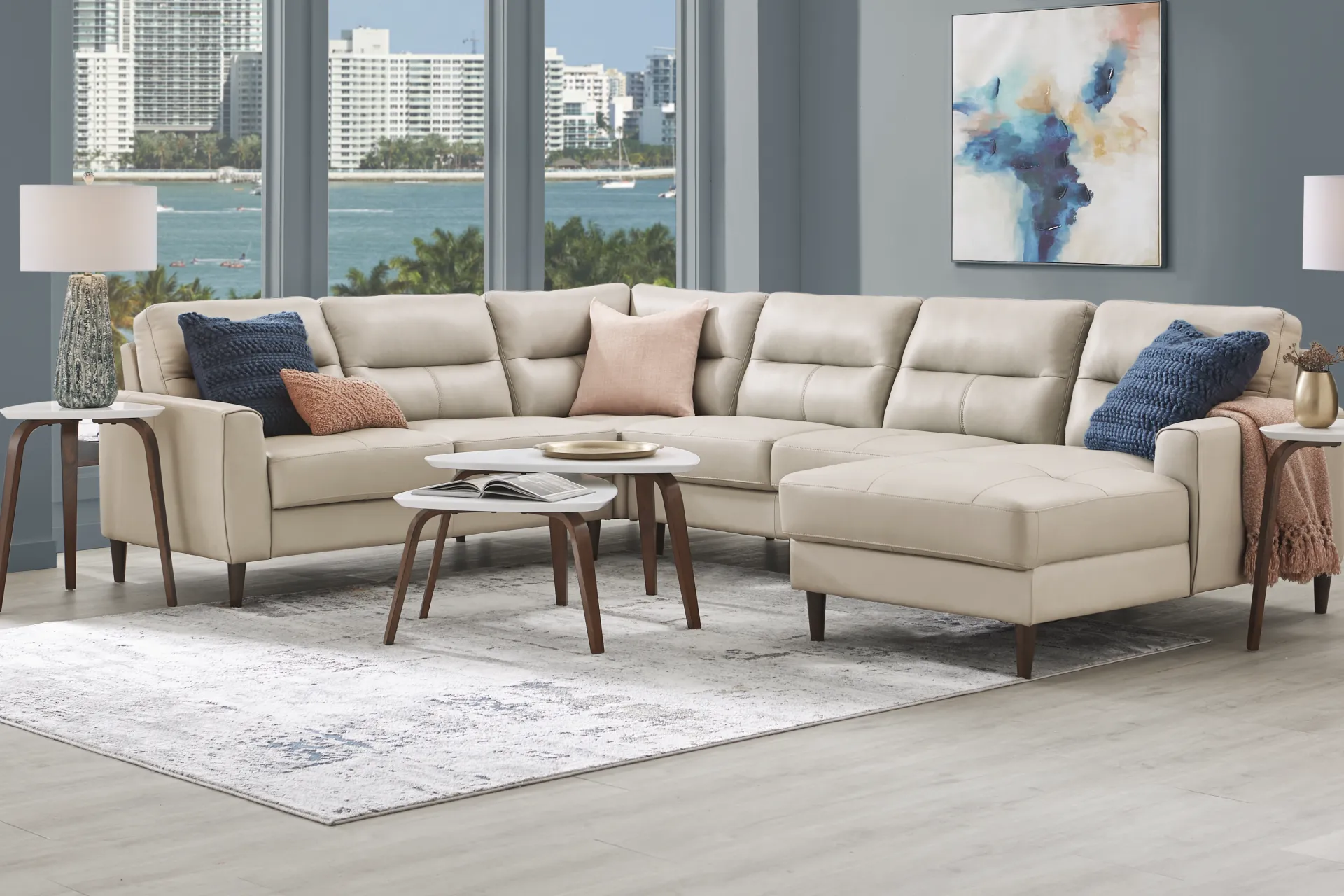 Sutton Heights Beige Leather 4 Pc Sectional - Image 1