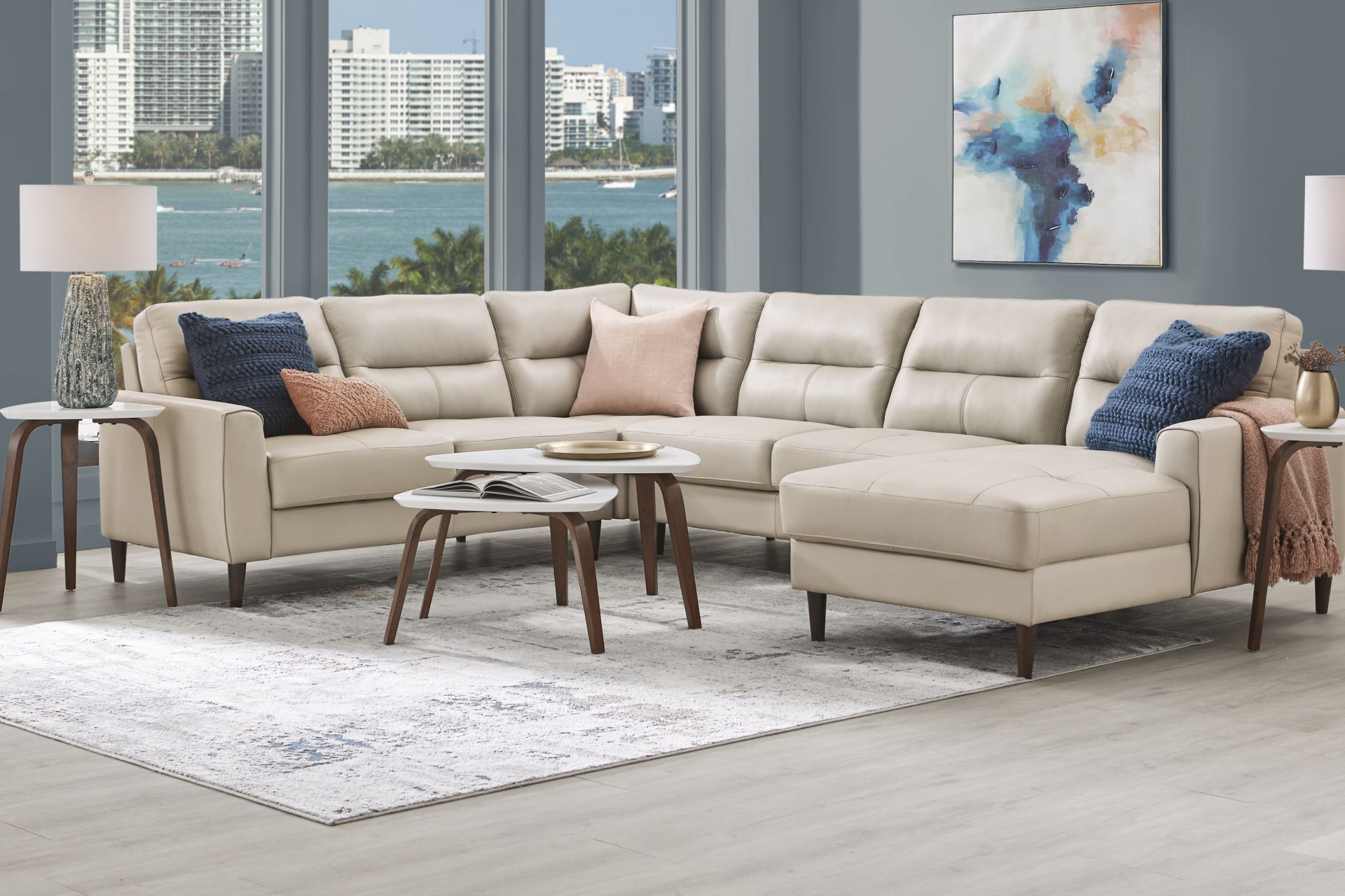 Sutton Heights Beige Leather 4 Pc Sectional - Image 2