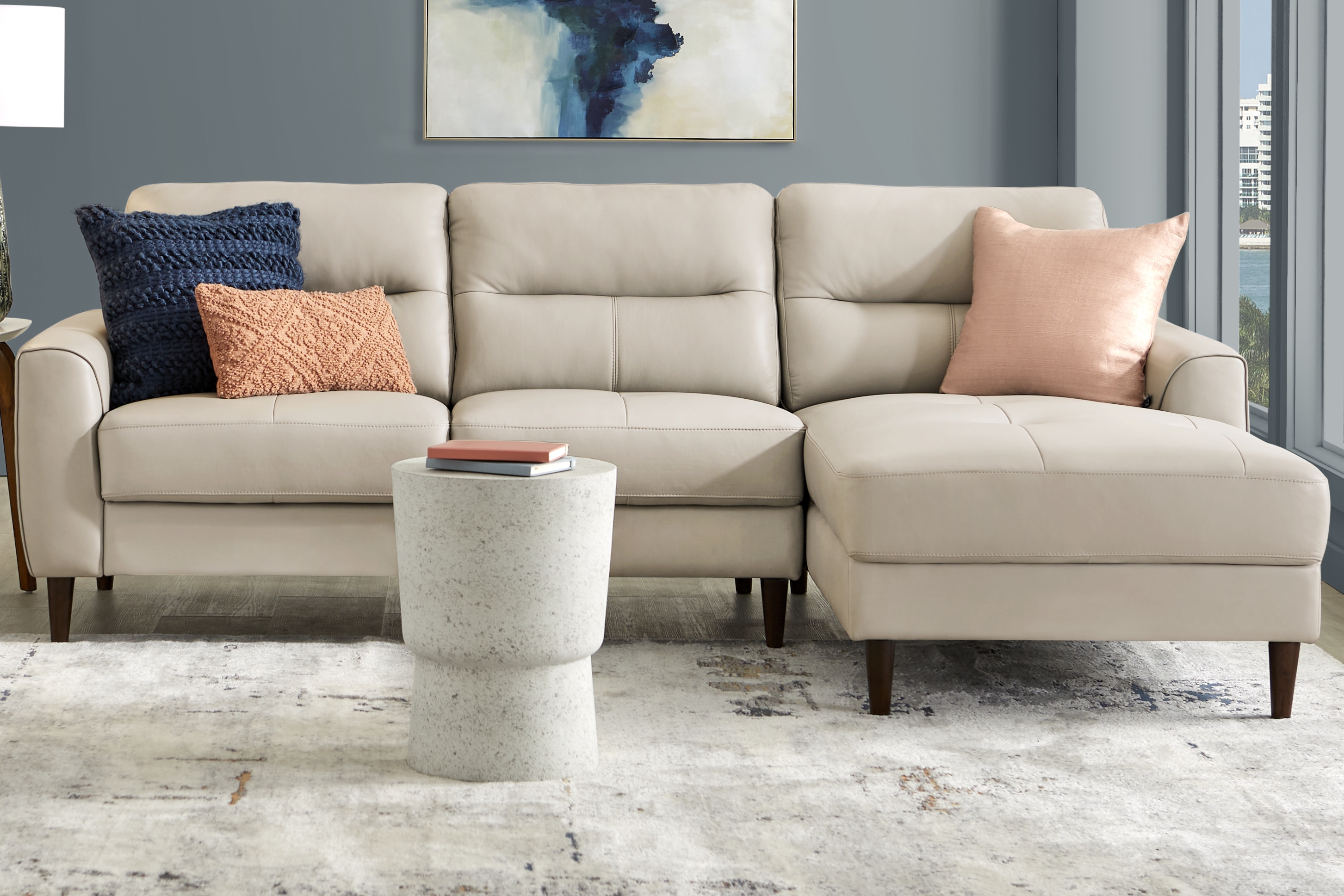 Sutton Heights Beige Leather 2 Pc Sectional - Thumbnail - Image 2