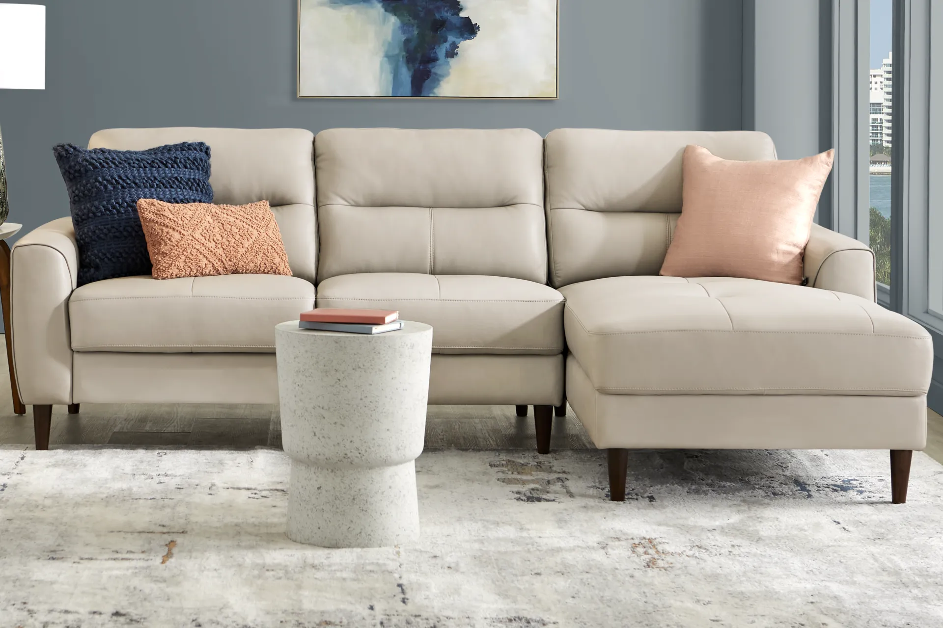 Sutton Heights Beige Leather 2 Pc Sectional - Image 1