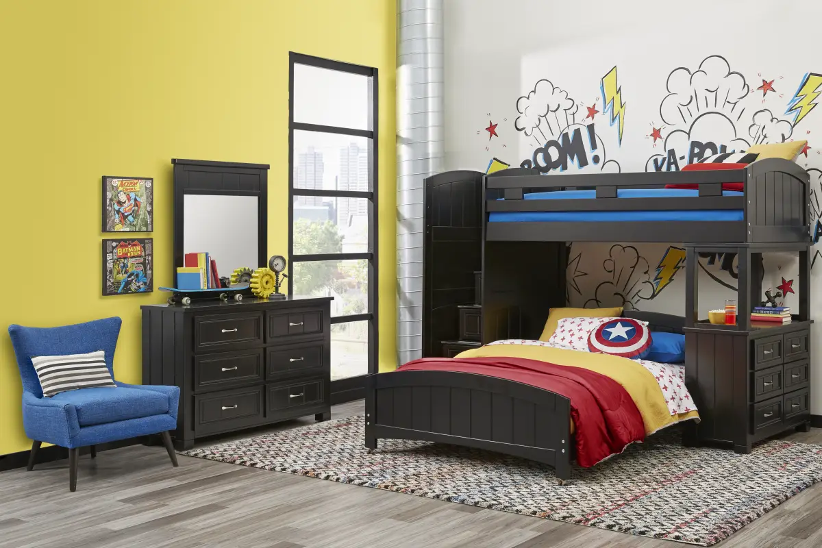 Kids Cottage Colors Black Twin/Full Step Loft with Dresser