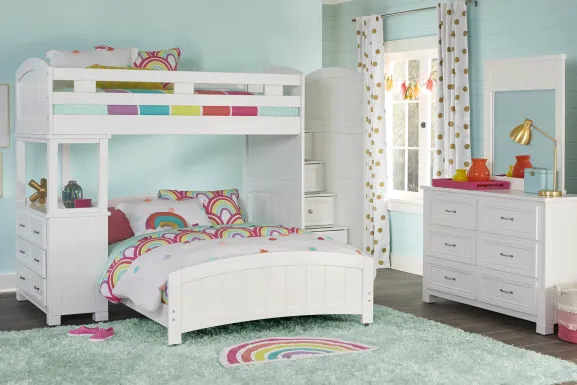 Kids Cottage Colors White Twin/Full Step Loft with Dresser