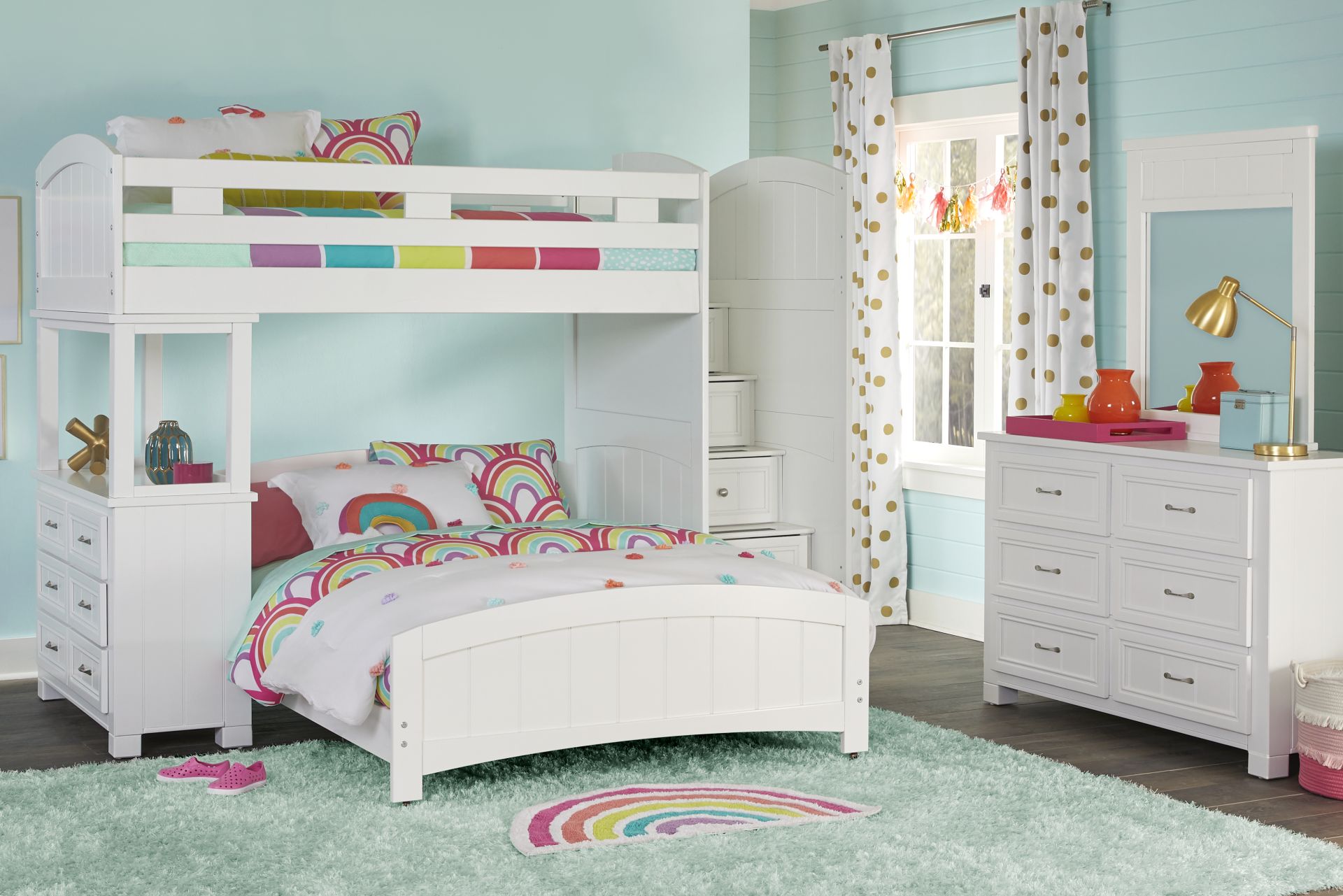 Kids Cottage Colors White Twin/Full Step Bunk with Dresser - Image 2