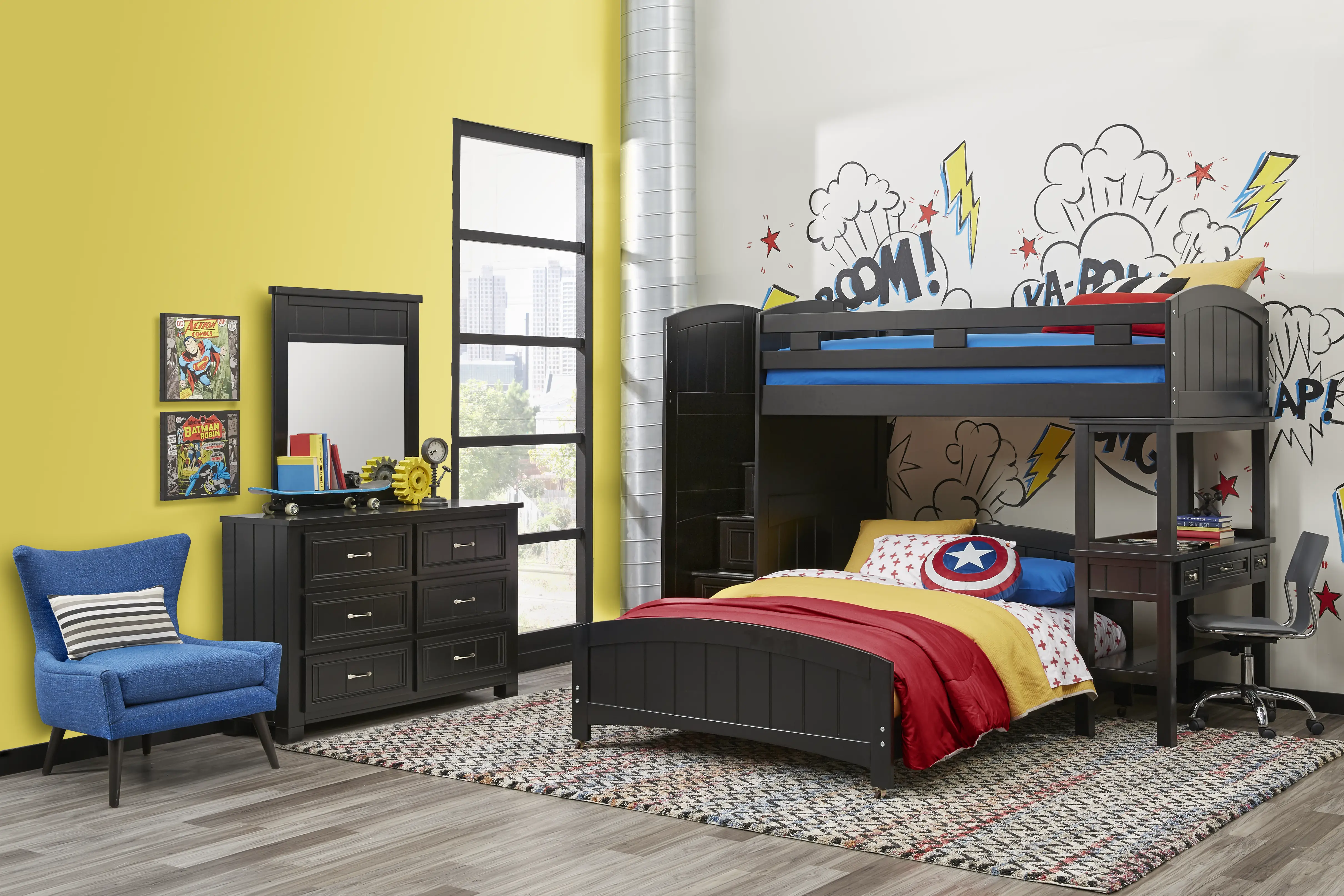 Kids Cottage Colors Black Twin/Full Step Loft Bed with Desk - Thumbnail - Image 2