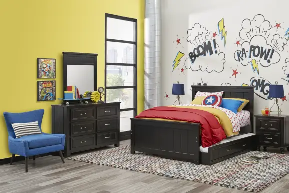 Kids Cottage Colors Black Full Panel Bedroom