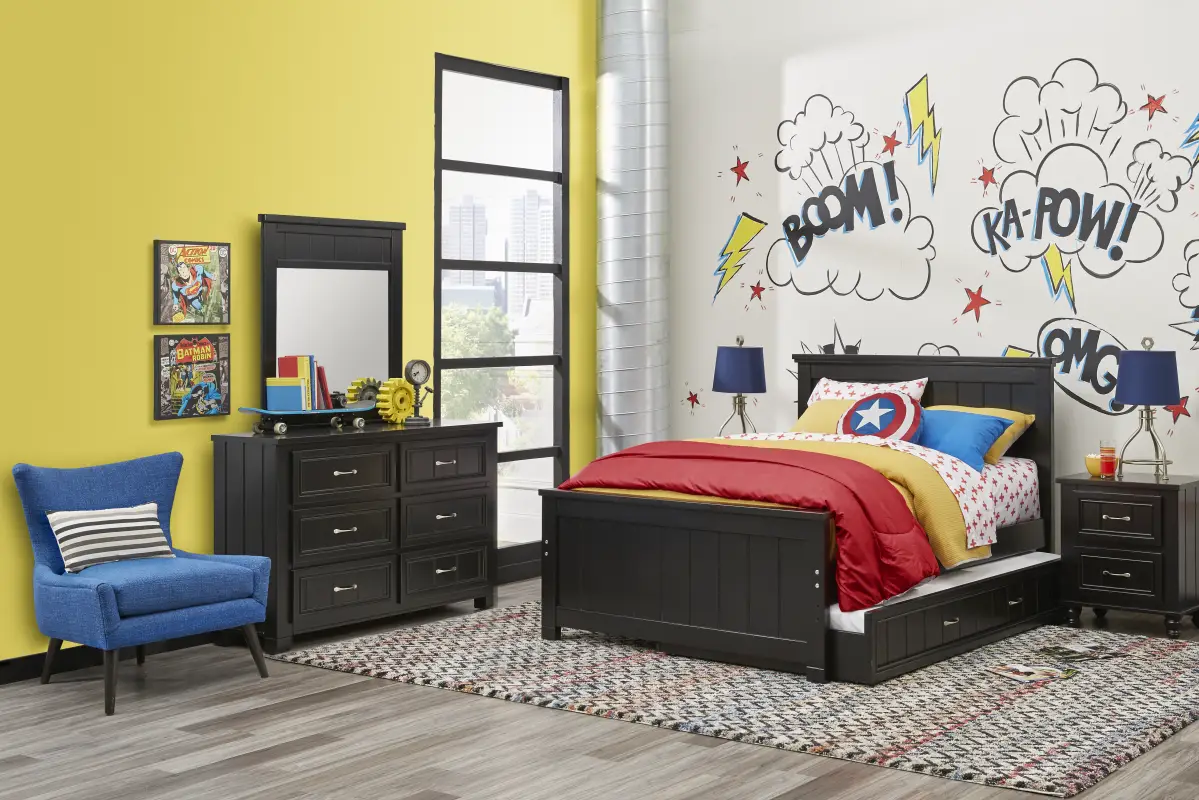 Kids Cottage Colors Black Full Panel Bed