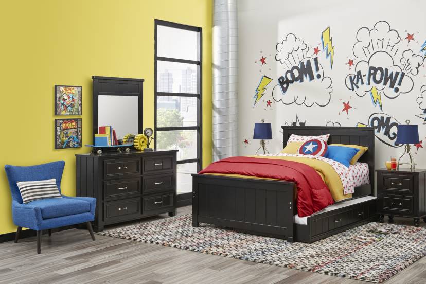 Kids Cottage Colors Black Twin Panel Bed