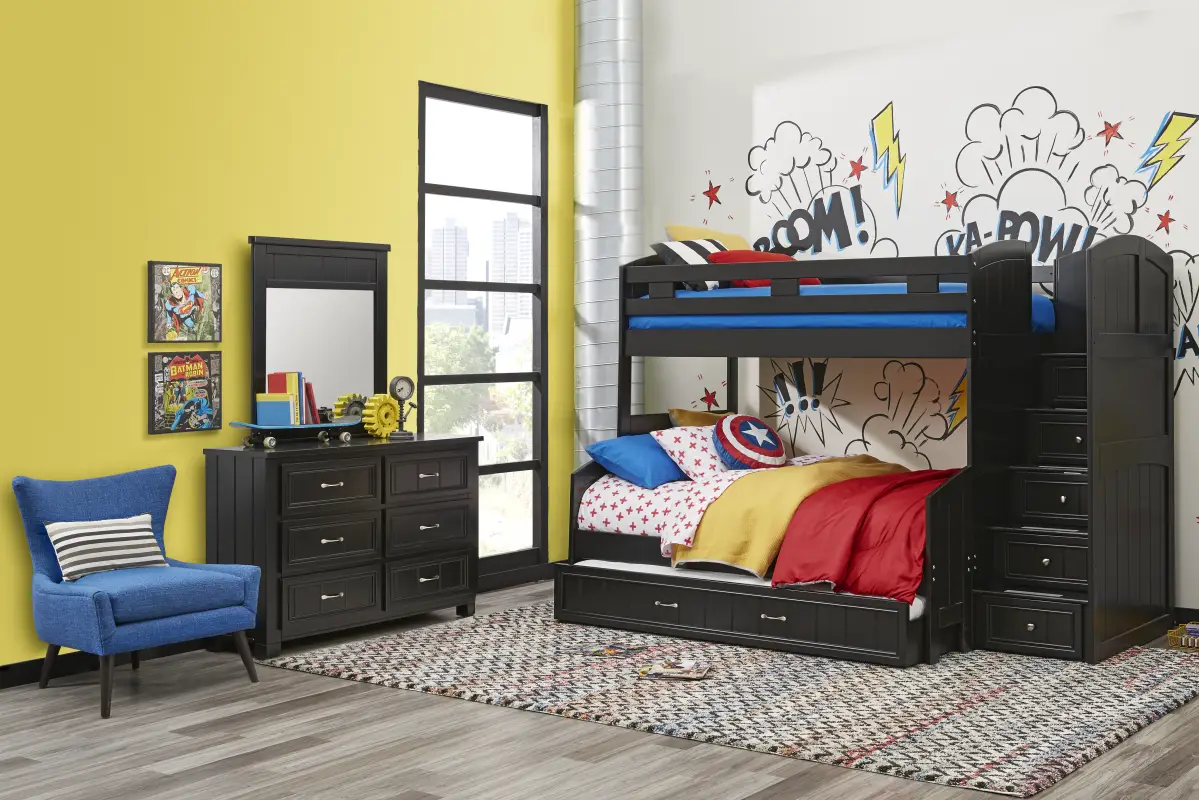Kids Cottage Colors Black Twin/Full Step Bunk