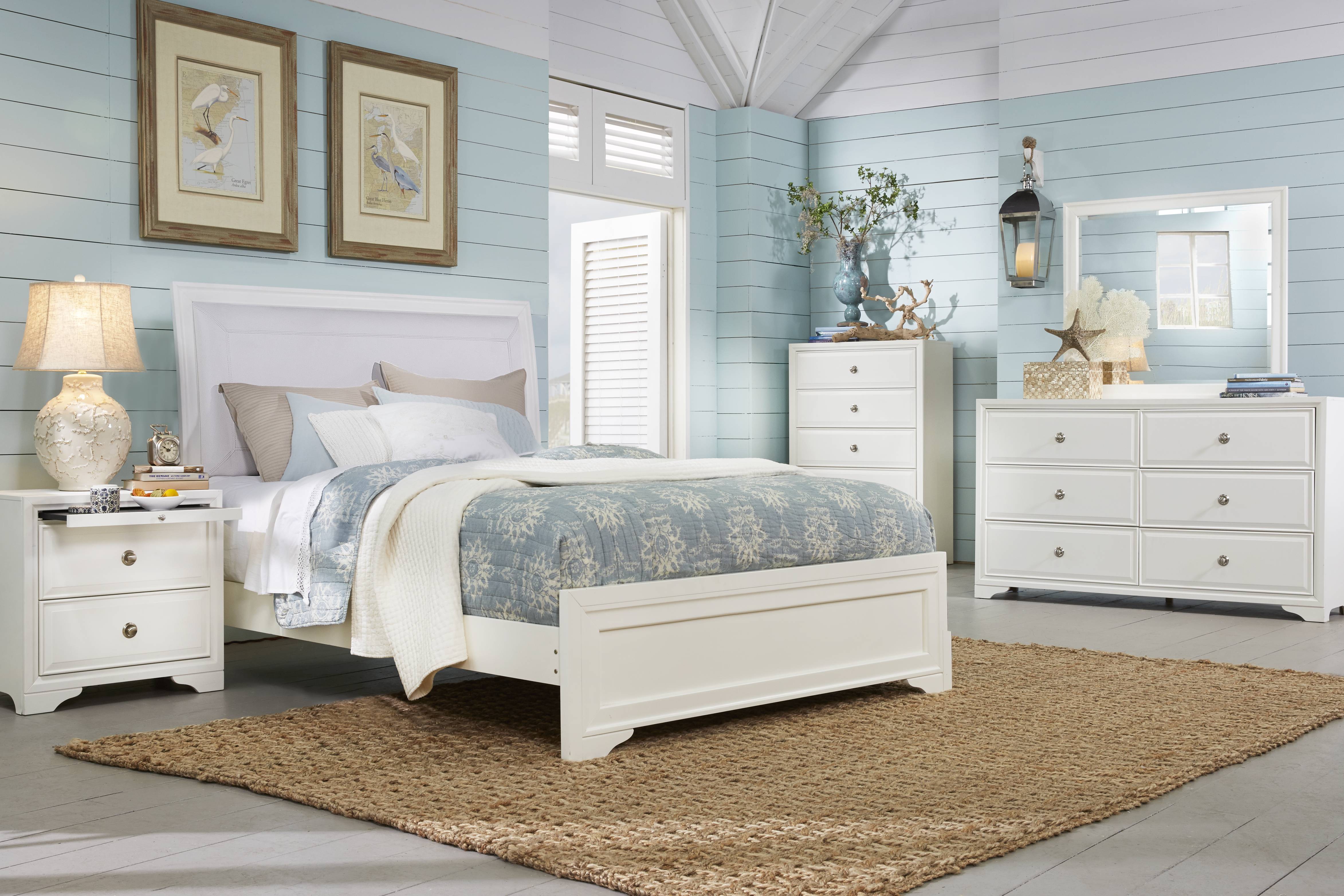 Belcourt White 7 Pc Queen Upholstered Sleigh Bedroom - Thumbnail - Image 1