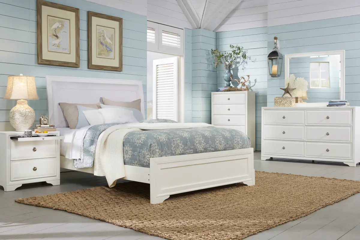 Belcourt White 5 Pc King Upholstered Sleigh Bedroom