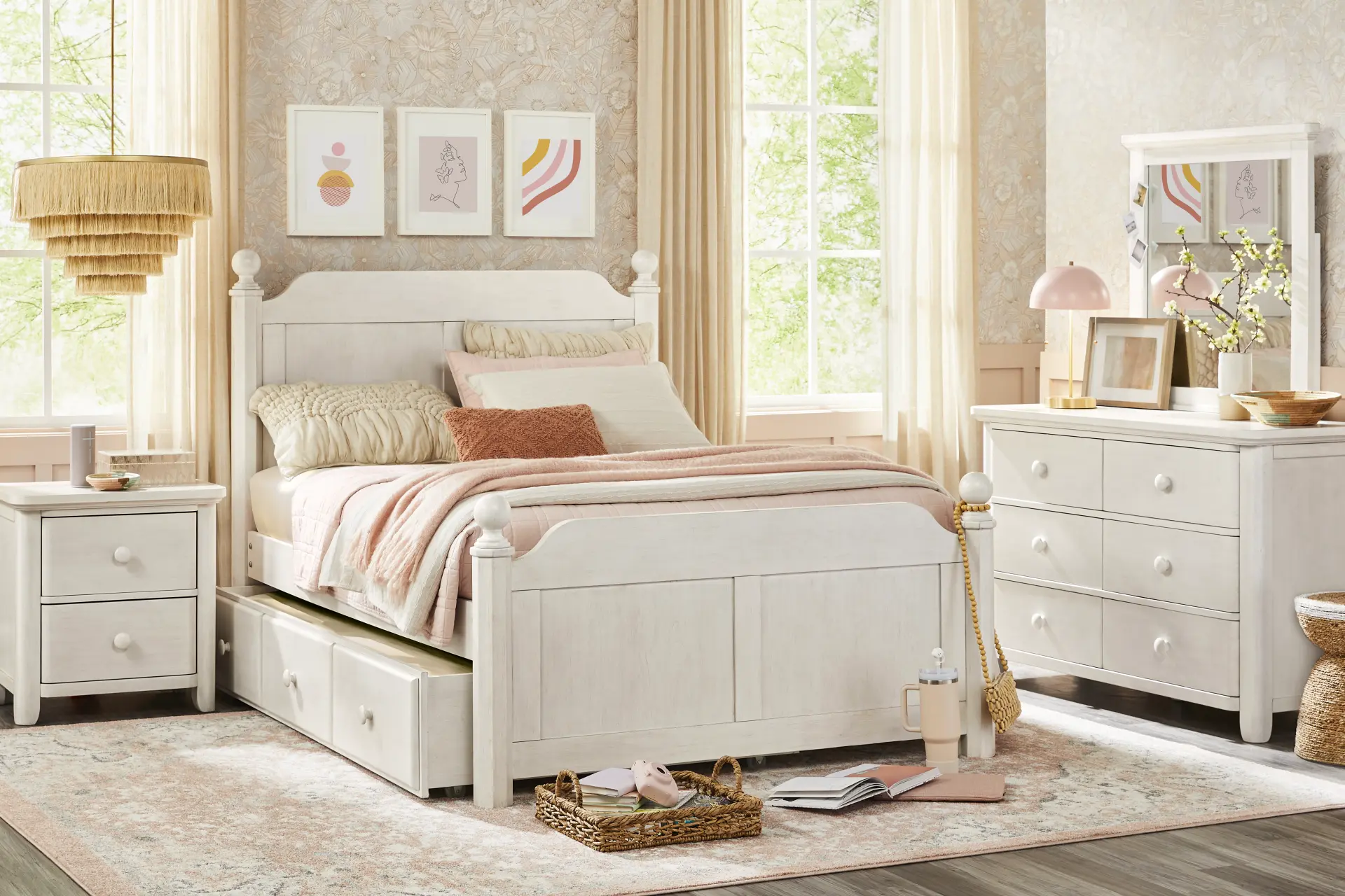 Kids South Bend Washed White Full Poster Bedroom