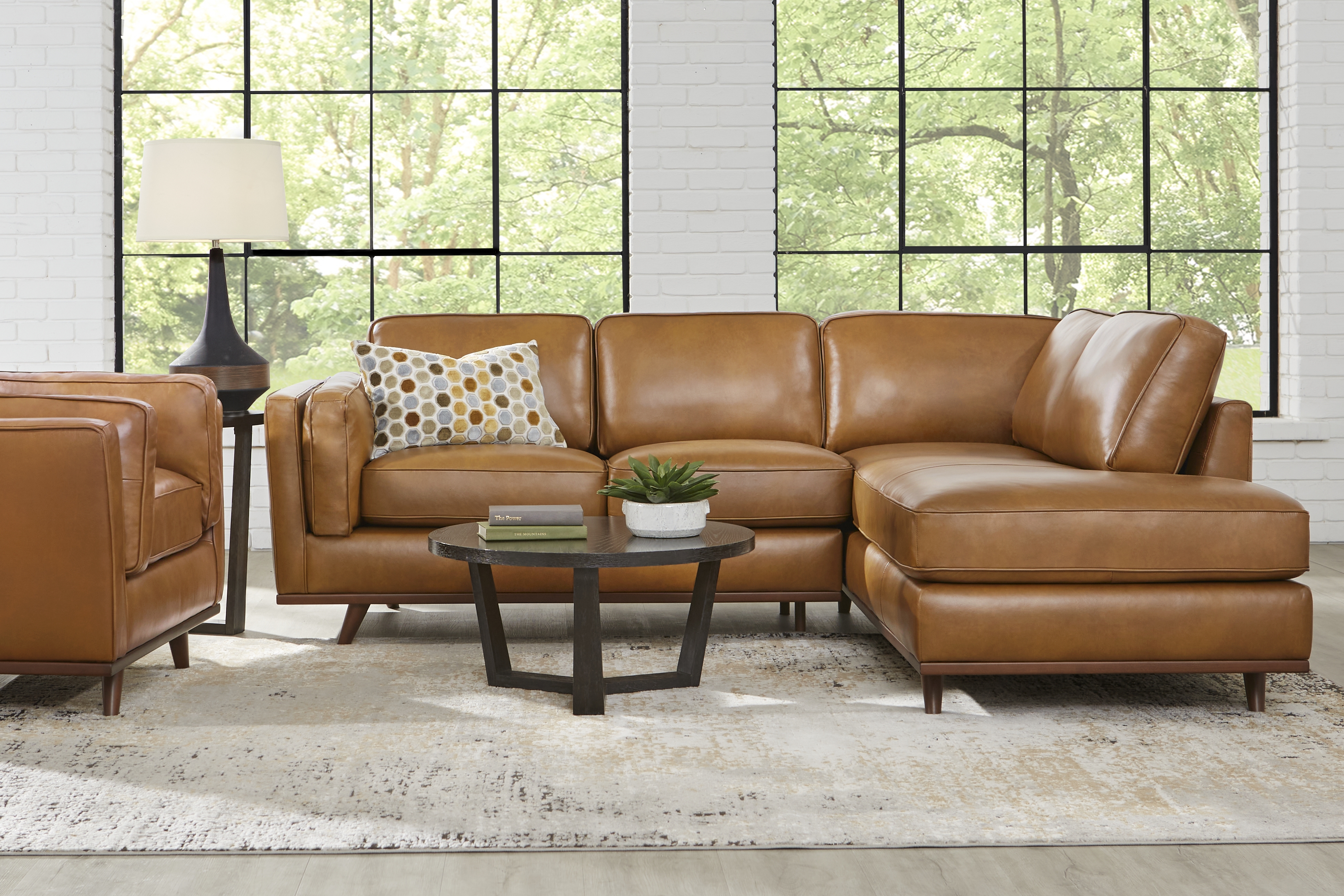 Duluth Caramel Leather 6 Pc Sectional Living Room - Thumbnail - Image 1