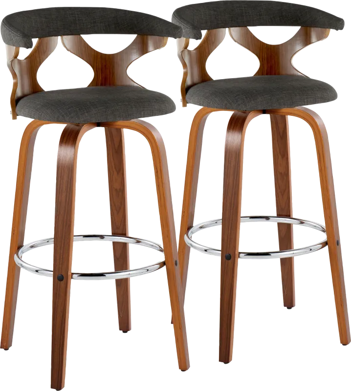 Wyndmoor III Charcoal Swivel Barstool, Set of 2