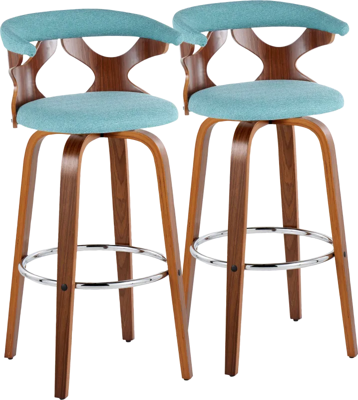 Wyndmoor III Teal Swivel Barstool, Set of 2