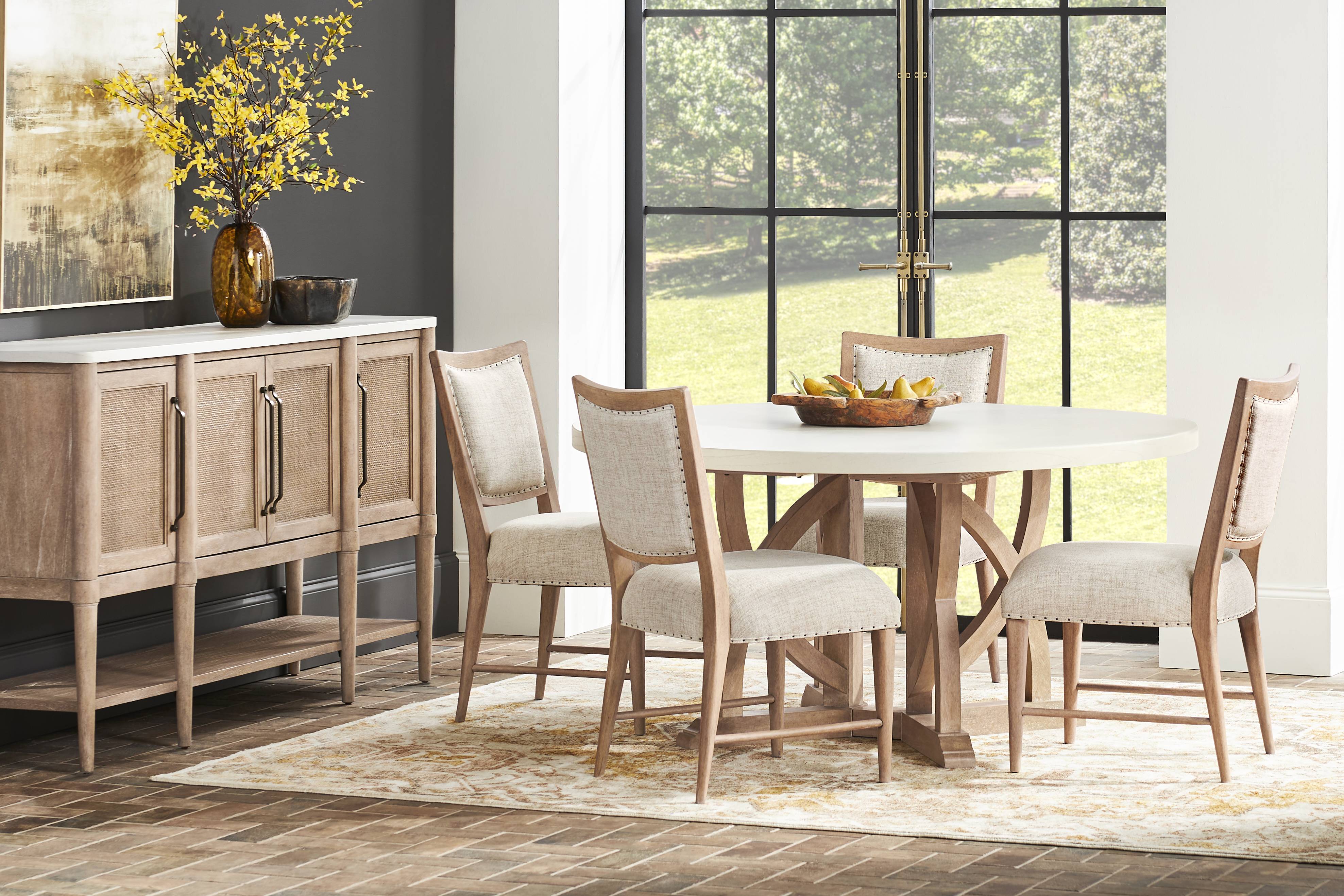 Oakwood Terrace Sand 5 Pc Round Dining Room with Upholstered Chairs - Thumbnail - Image 1