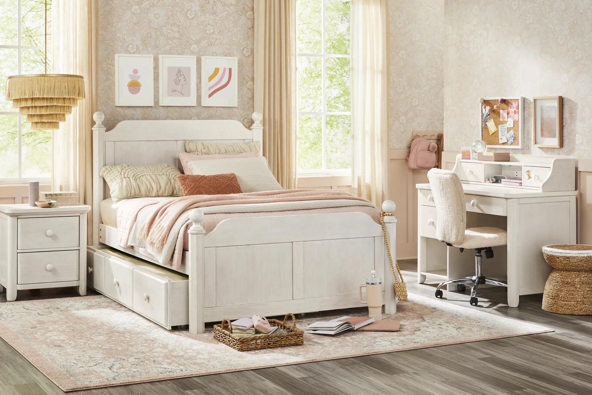 Kids South Bend Washed White Full Poster Bedroom - Image 1