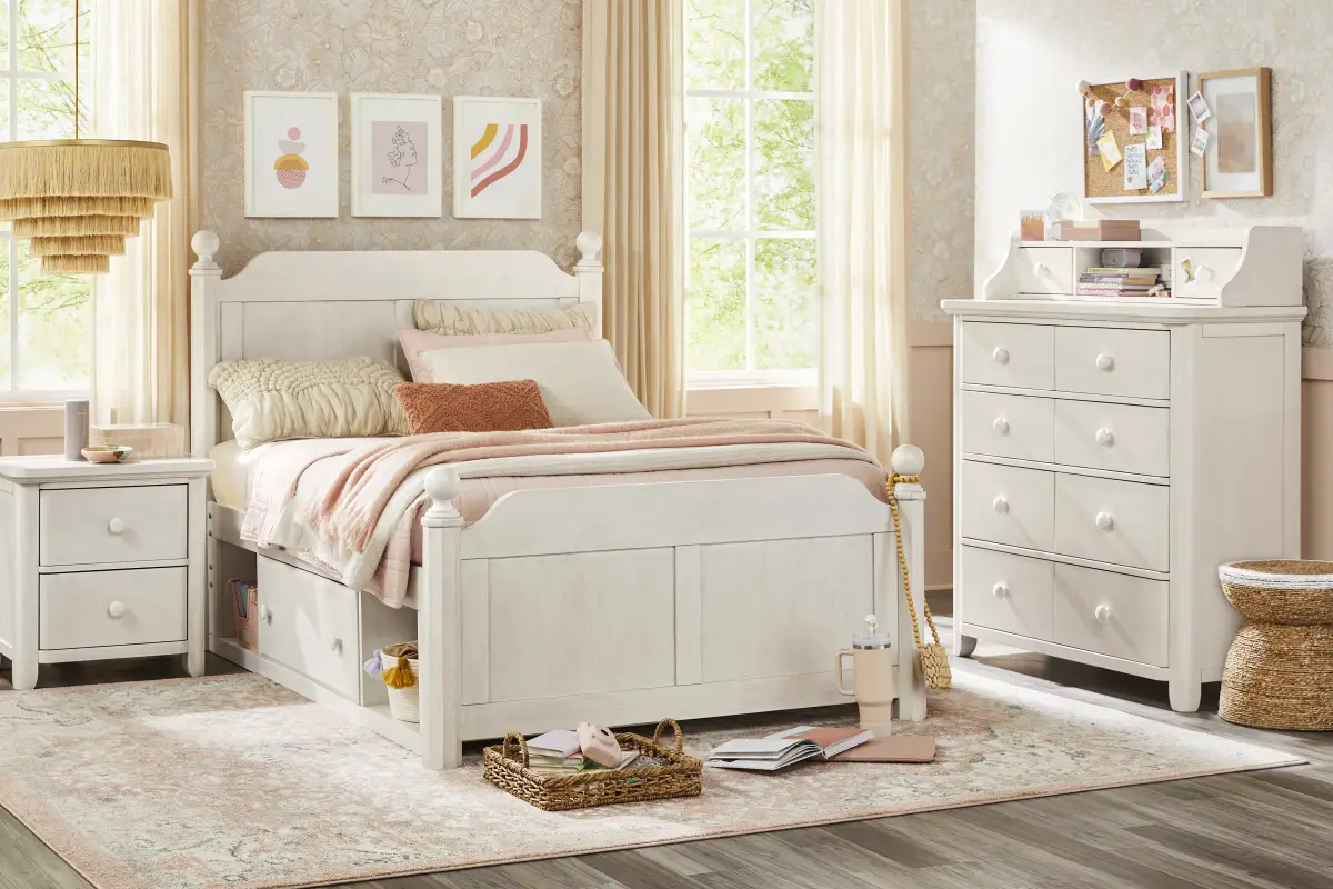 Kids South Bend Washed White Full Poster Bedroom