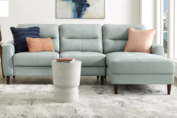 Sutton Heights Aqua Leather 2 Pc Sectional