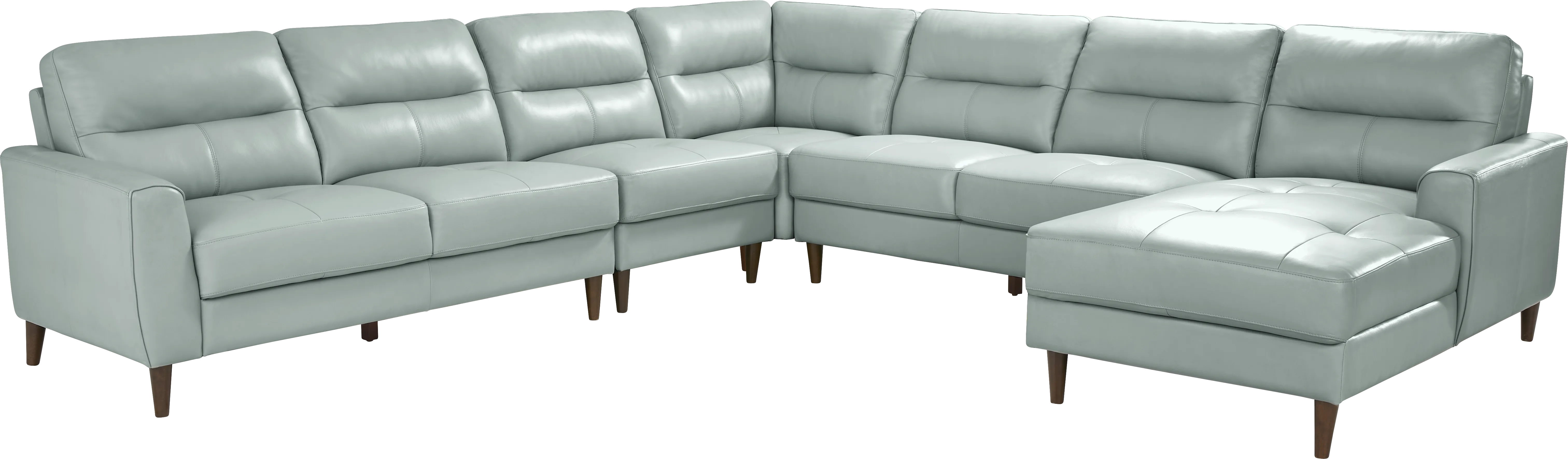 Sutton Heights Aqua Leather 5 Pc Sectional - Thumbnail - Image 1