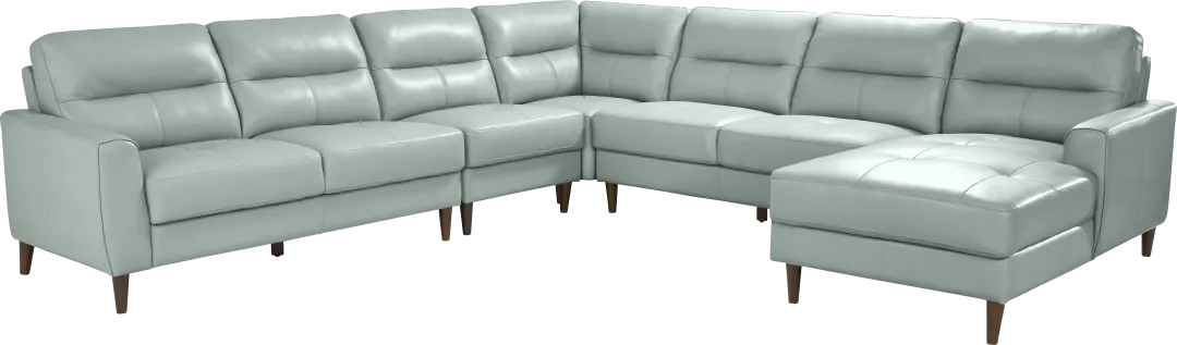 Sutton Heights Aqua Leather 5 Pc Sectional
