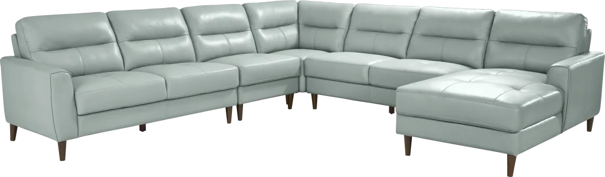 Sutton Heights Aqua Blue Leather 5 Pc With Chaise Right Arm Sectional ...