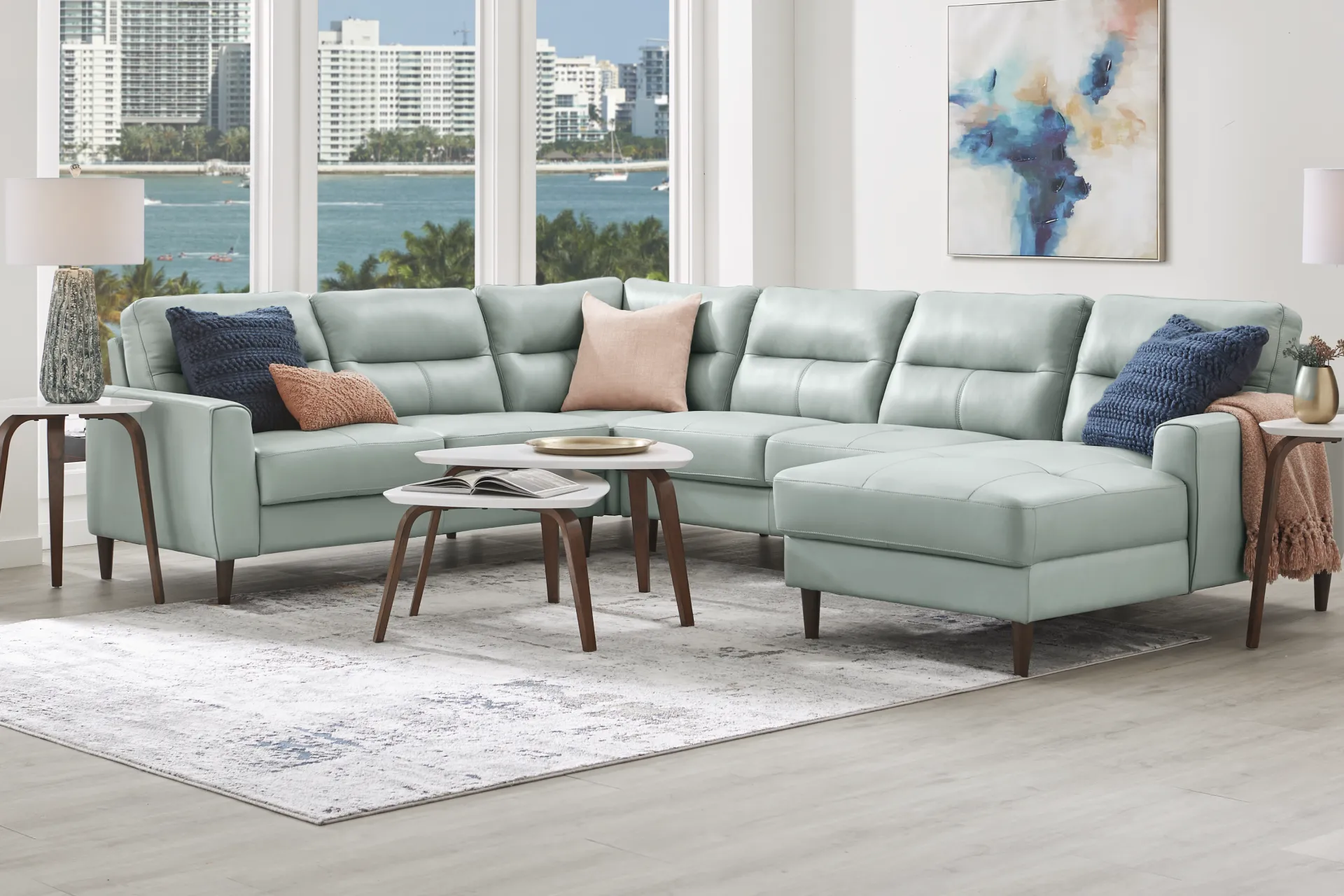 Sutton Heights Aqua Leather 4 Pc Sectional - Image 1