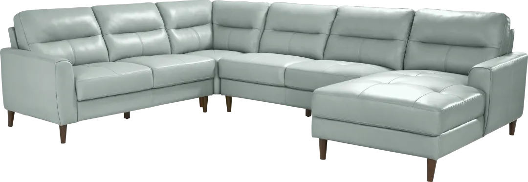 Sutton Heights Aqua Leather 4 Pc Sectional