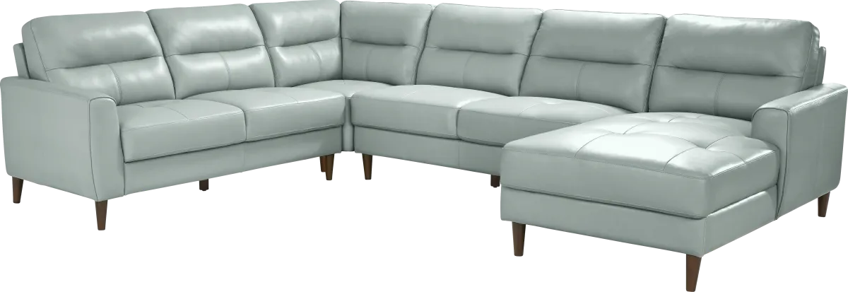 Sutton Heights Aqua Blue Leather 4 Pc With Chaise Right Arm Sectional ...