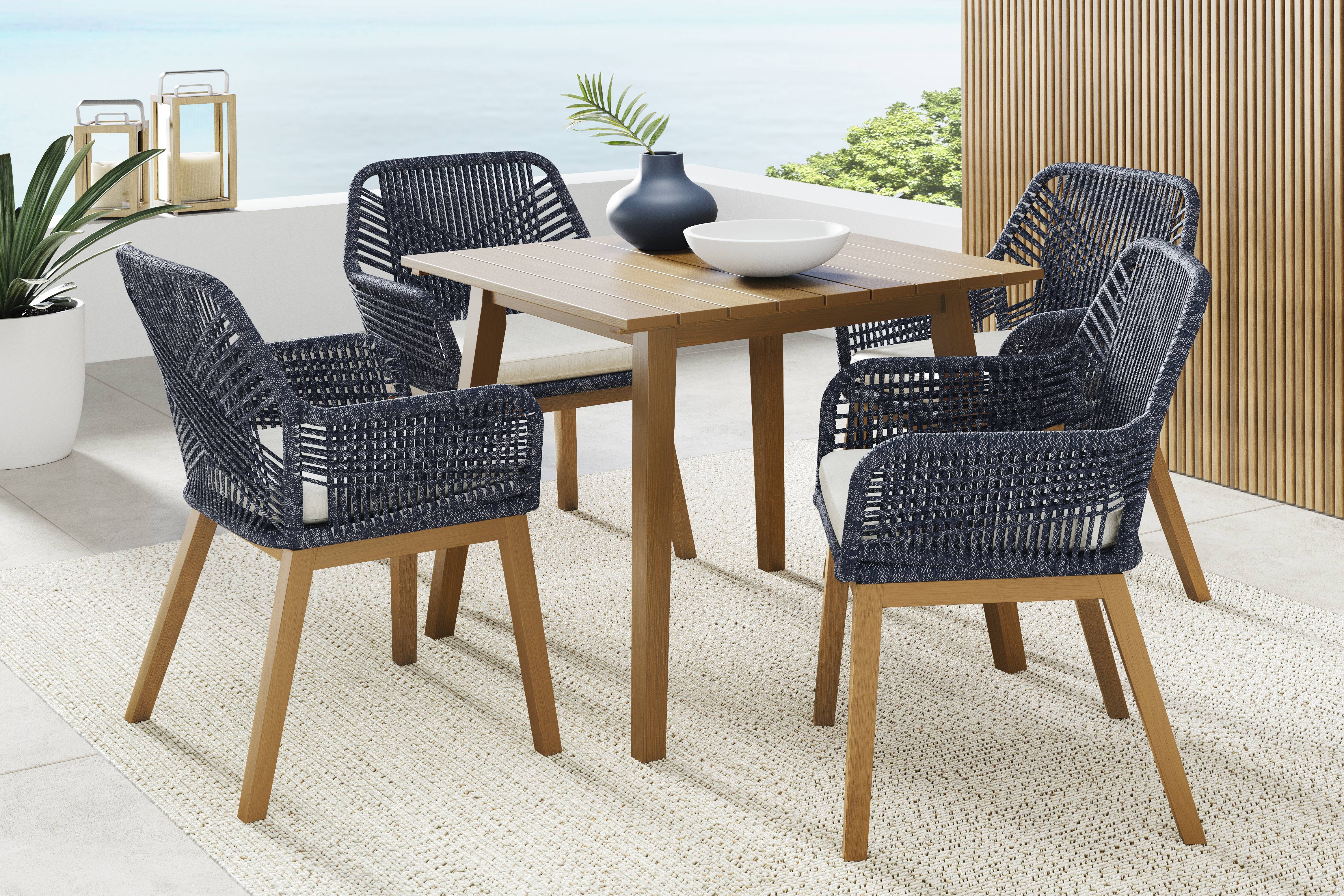 Tessere Natural 5 Pc Square Outdoor Dining Set with Blue Arm Chairs - Thumbnail - Image 1