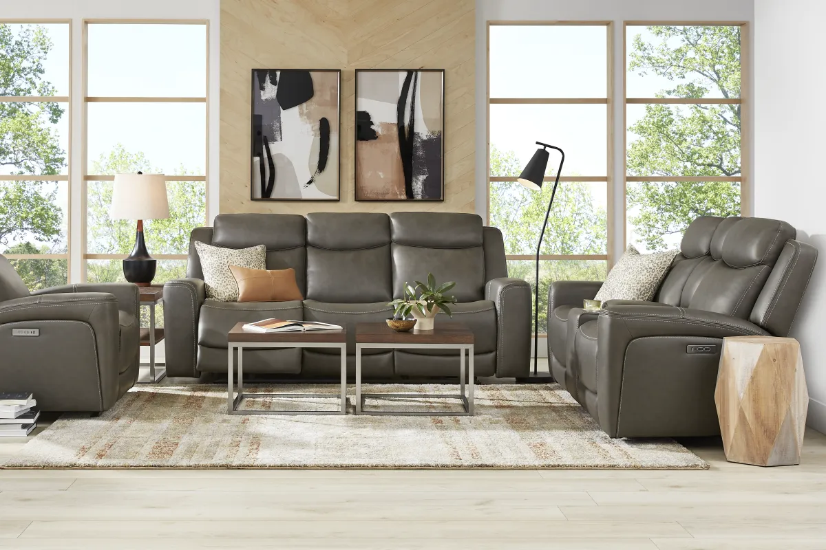 Davidson Dark Gray Leather 5 Pc Dual Power Reclining Living Room