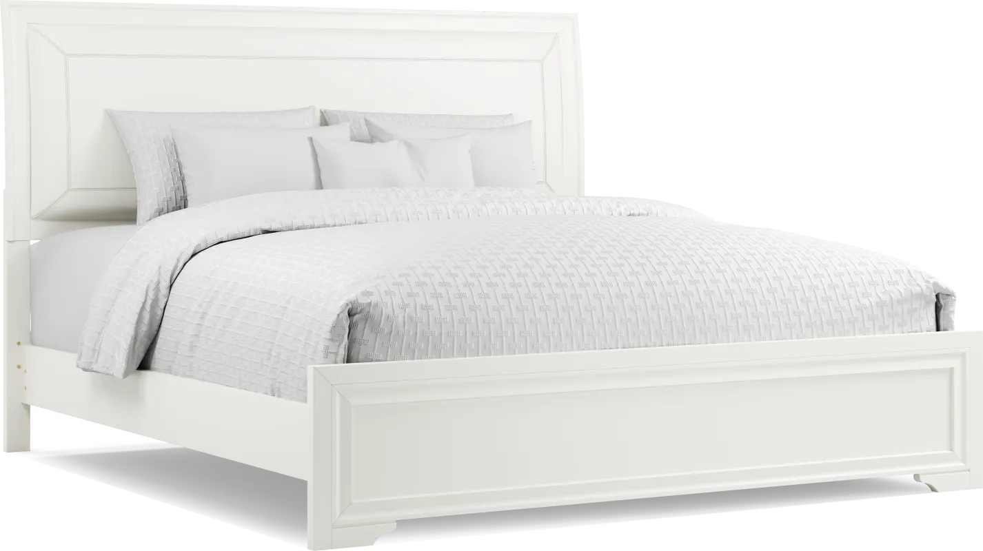 Belcourt White 3 Pc King Upholstered Sleigh Bed
