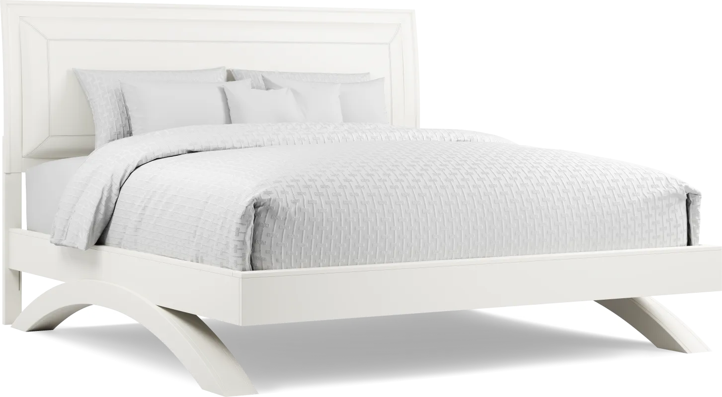 Belcourt White 3 Pc King Upholstered Sleigh Arch Bed