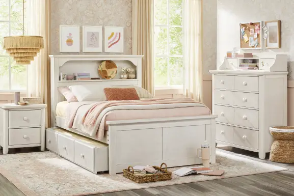 Kids South Bend Washed White Full Bookcase Bedroom