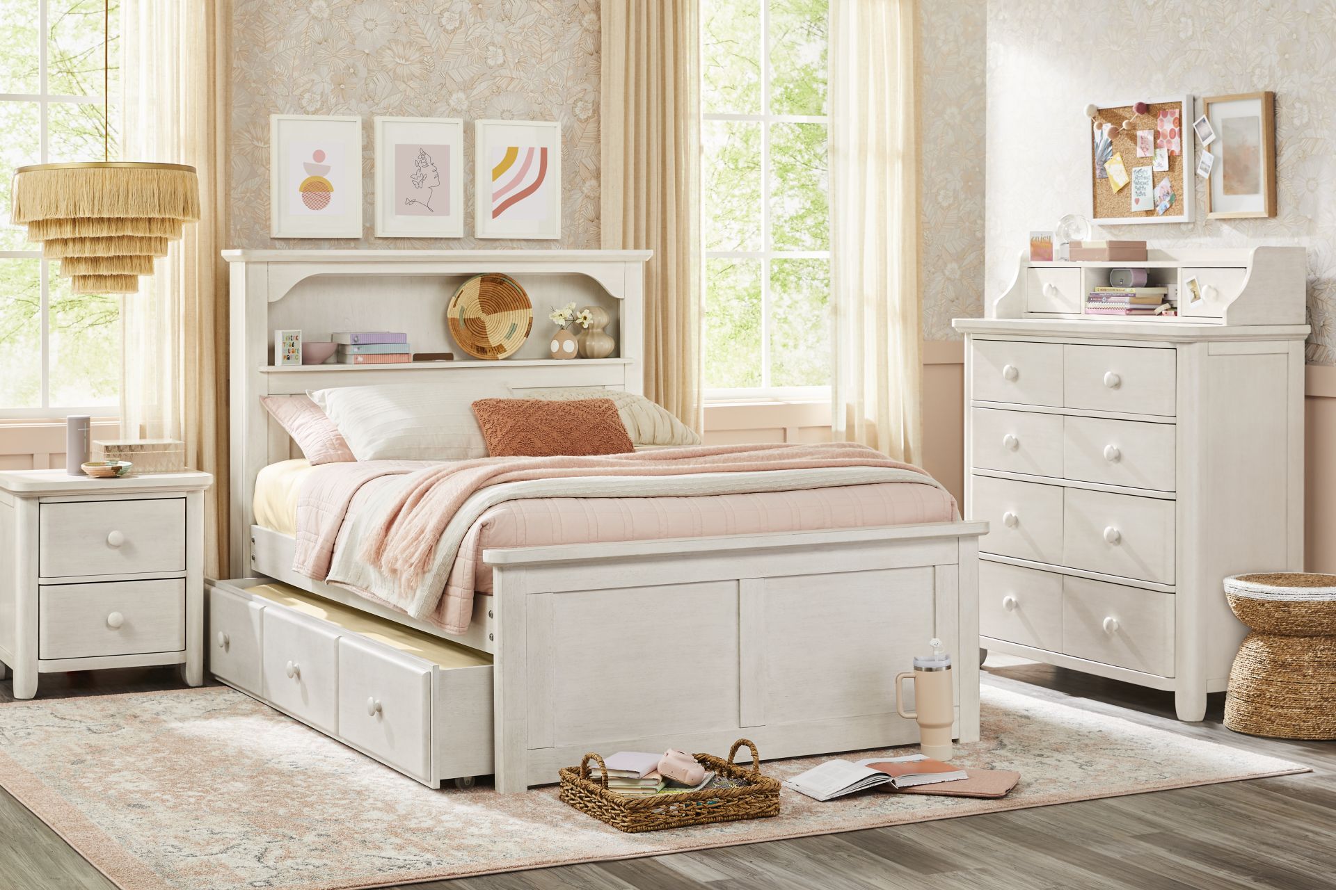 Kids South Bend Washed White Full Bookcase Bedroom - Image 1