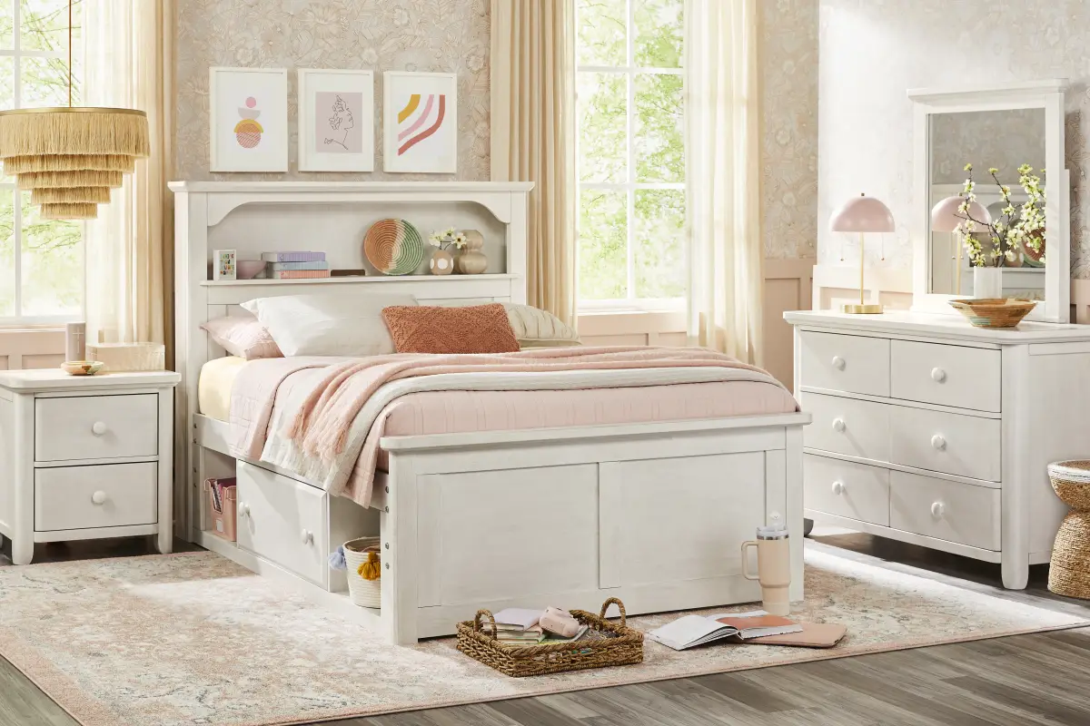 Kids South Bend Washed White Full Bookcase Bedroom