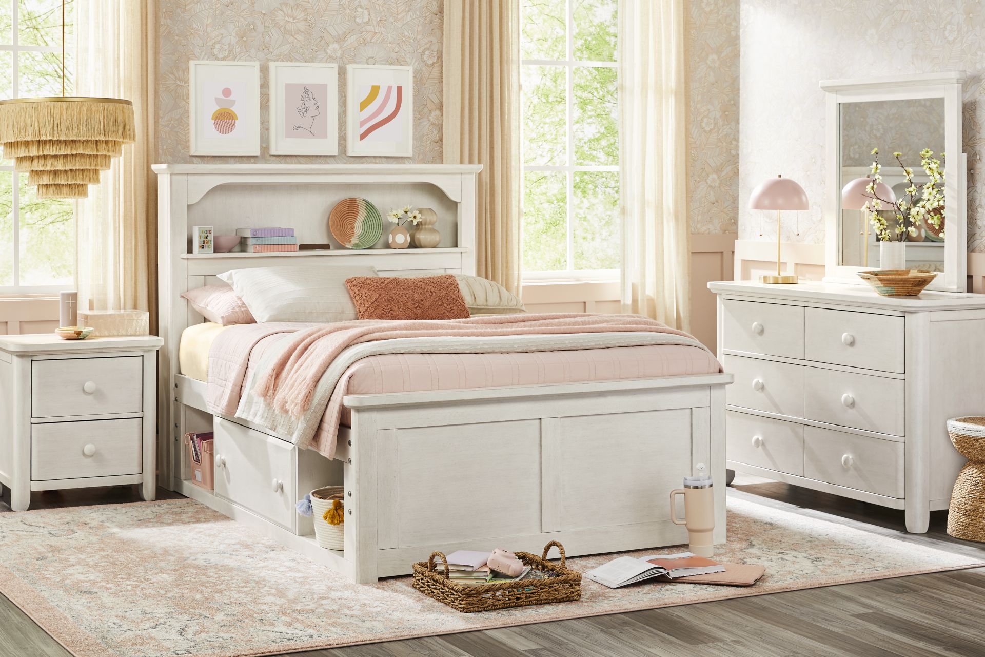 Kids South Bend Washed White Full Bookcase Bedroom - Image 1