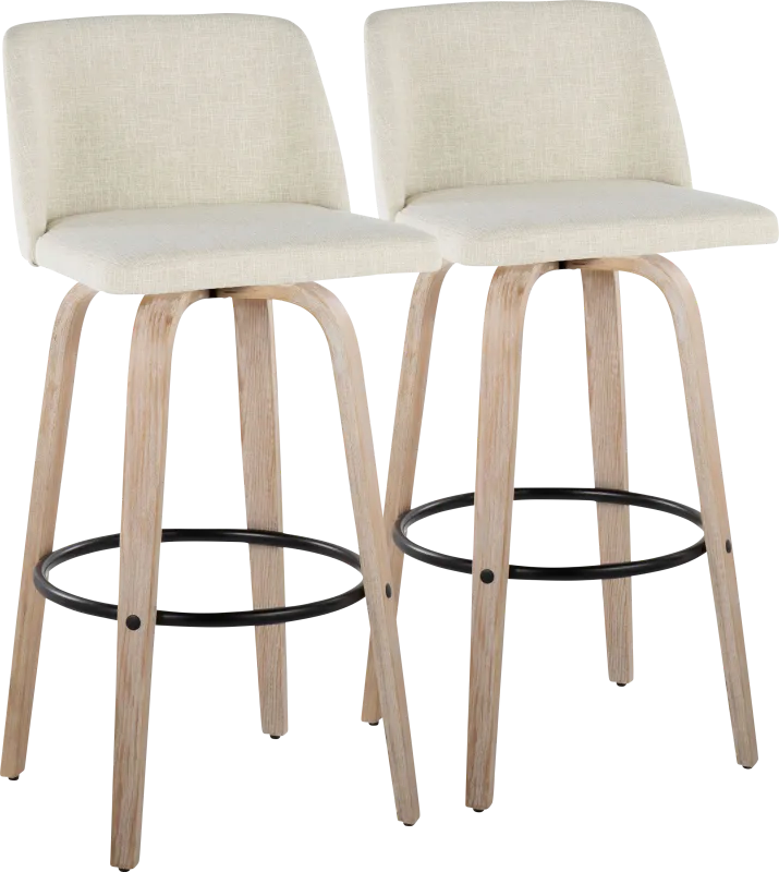 Clyo XII Cream Swivel Barstool, Set of 2