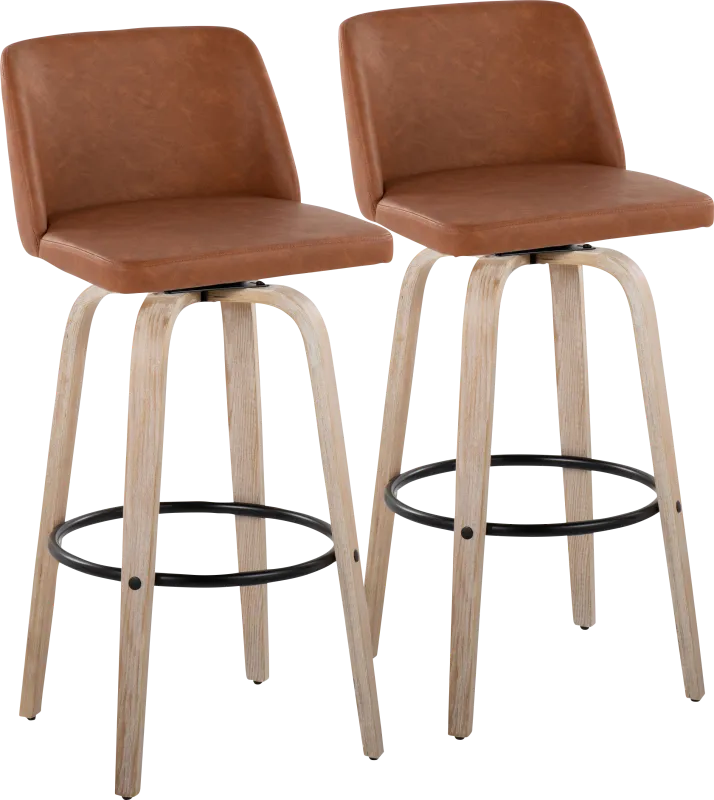 Clyo XII Camel Swivel Barstool, Set of 2