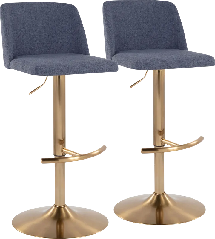 Clyo XIII Blue Adjustable Barstool, Set of 2