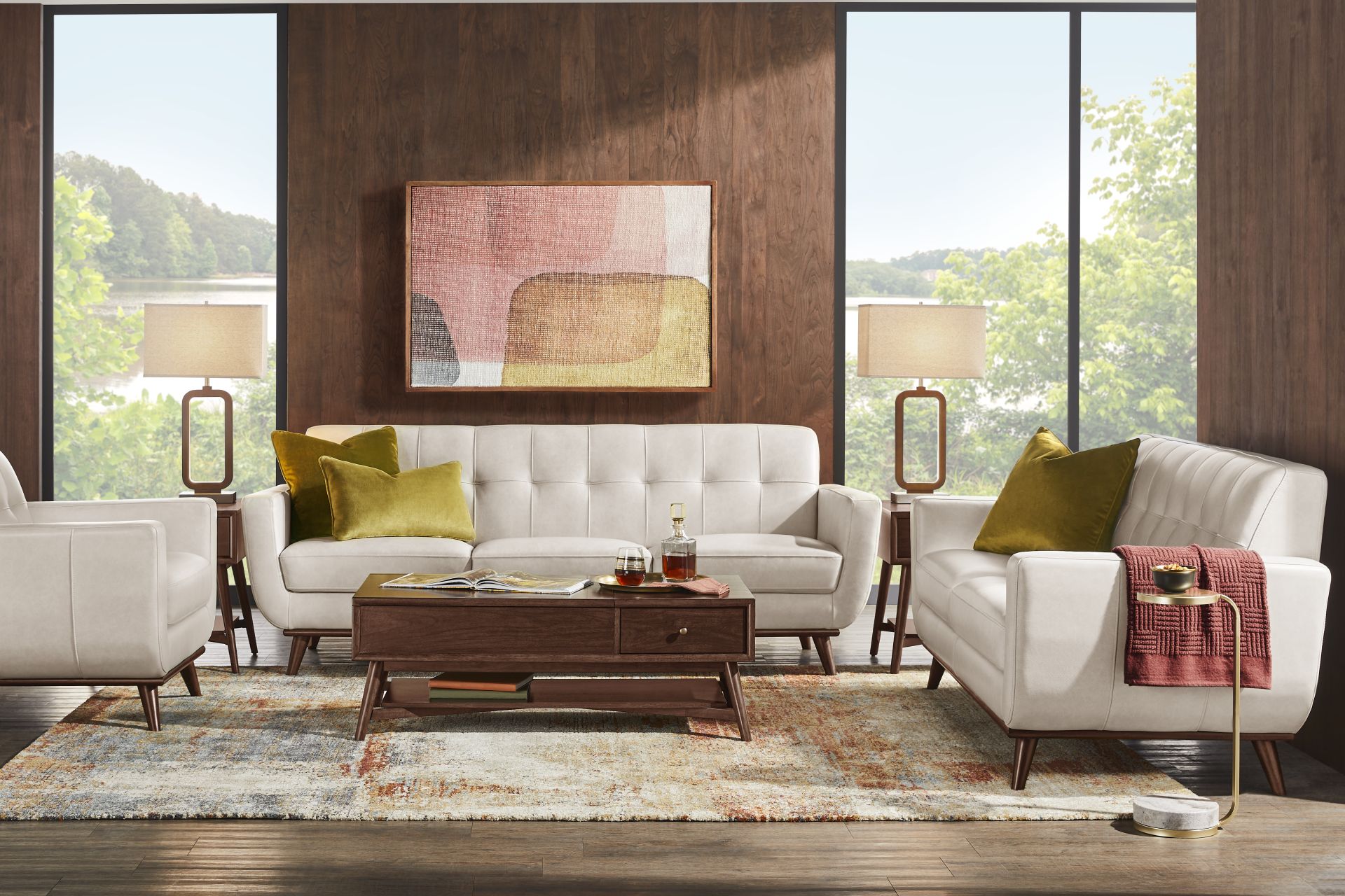 Greyson Ivory Leather 3 Pc Living Room - Image 1