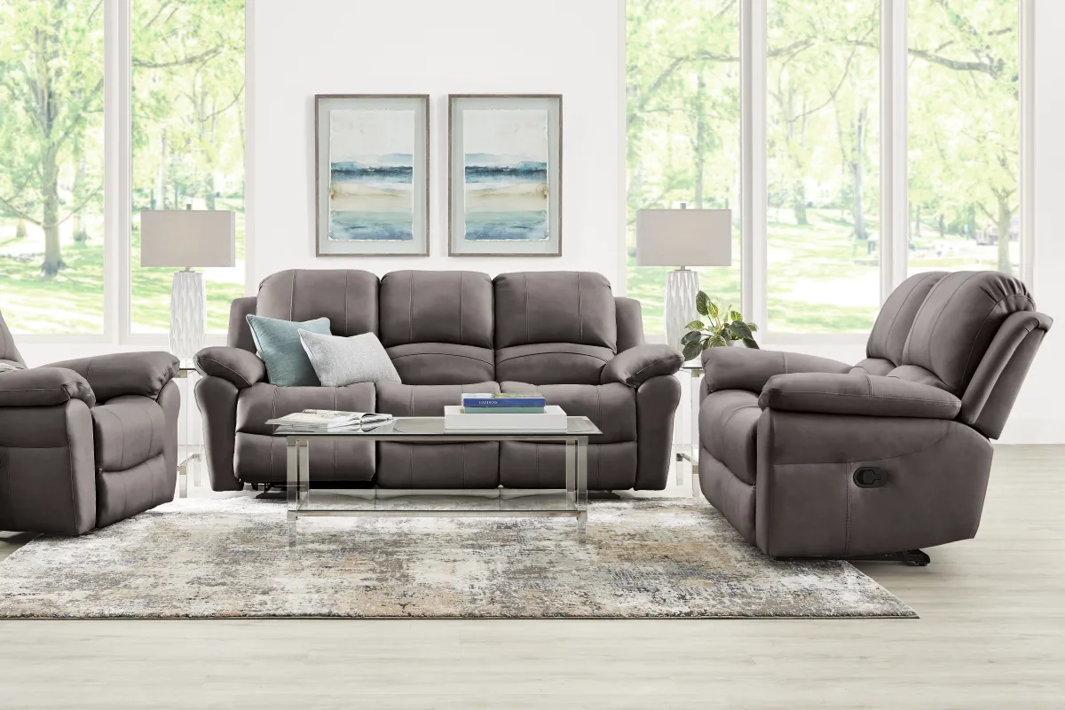 Vercelli Way Gray Leather Reclining Loveseat