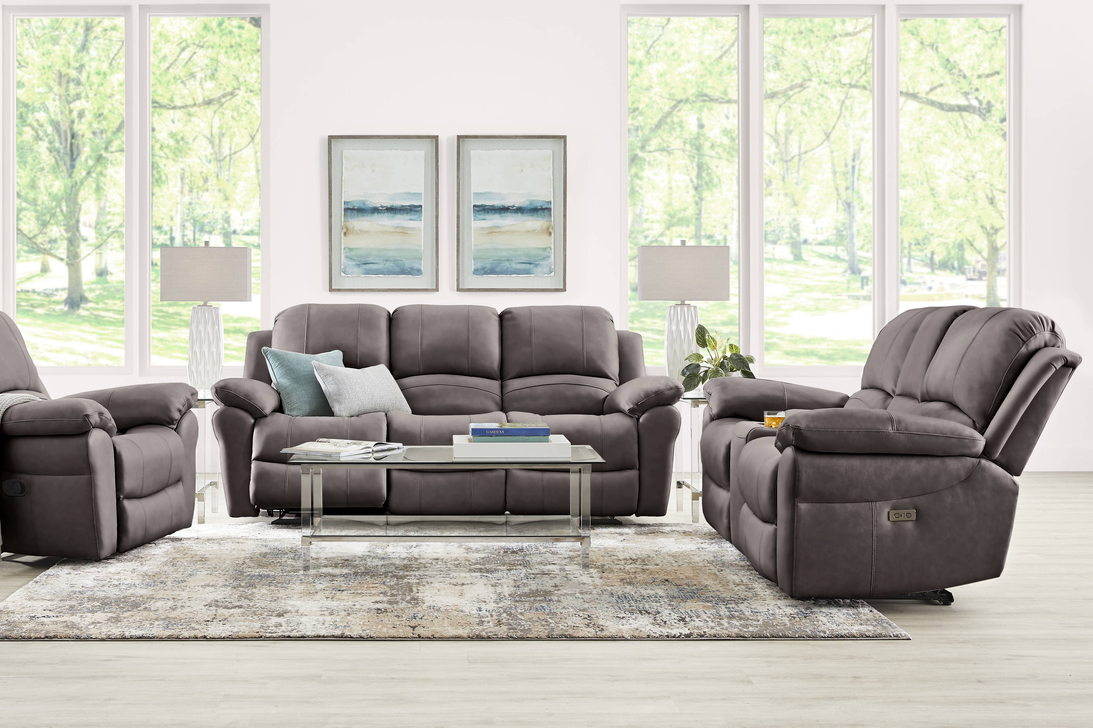 Vercelli Way Gray Leather Power Reclining Console Loveseat