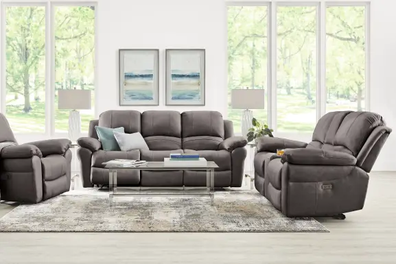Vercelli Way Gray Leather Power Reclining Console Loveseat