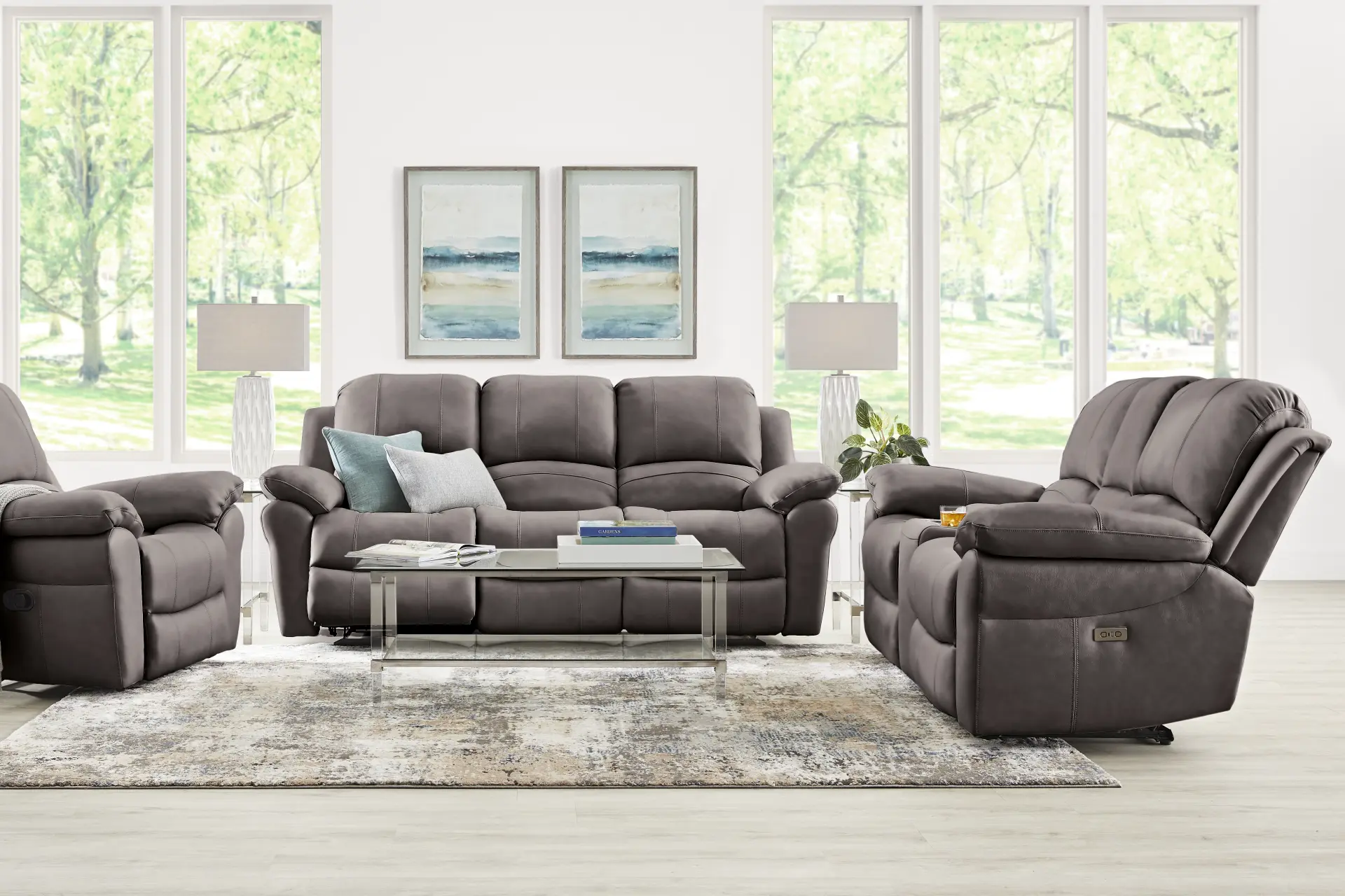 Vercelli Way Gray Leather 5 Pc Power Reclining Living Room