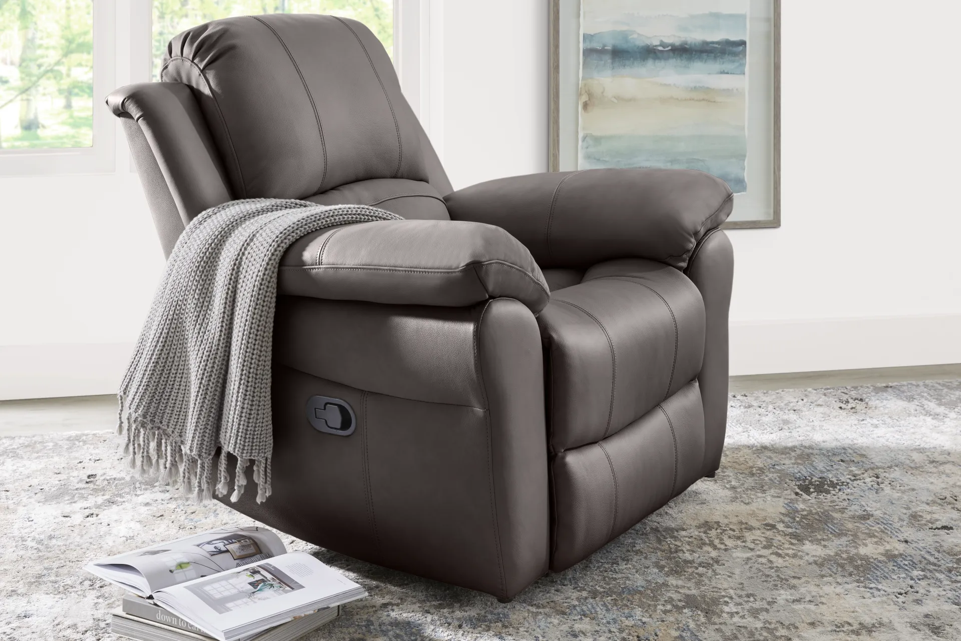 Vercelli Way Gray Leather Rocker Recliner - Image 5