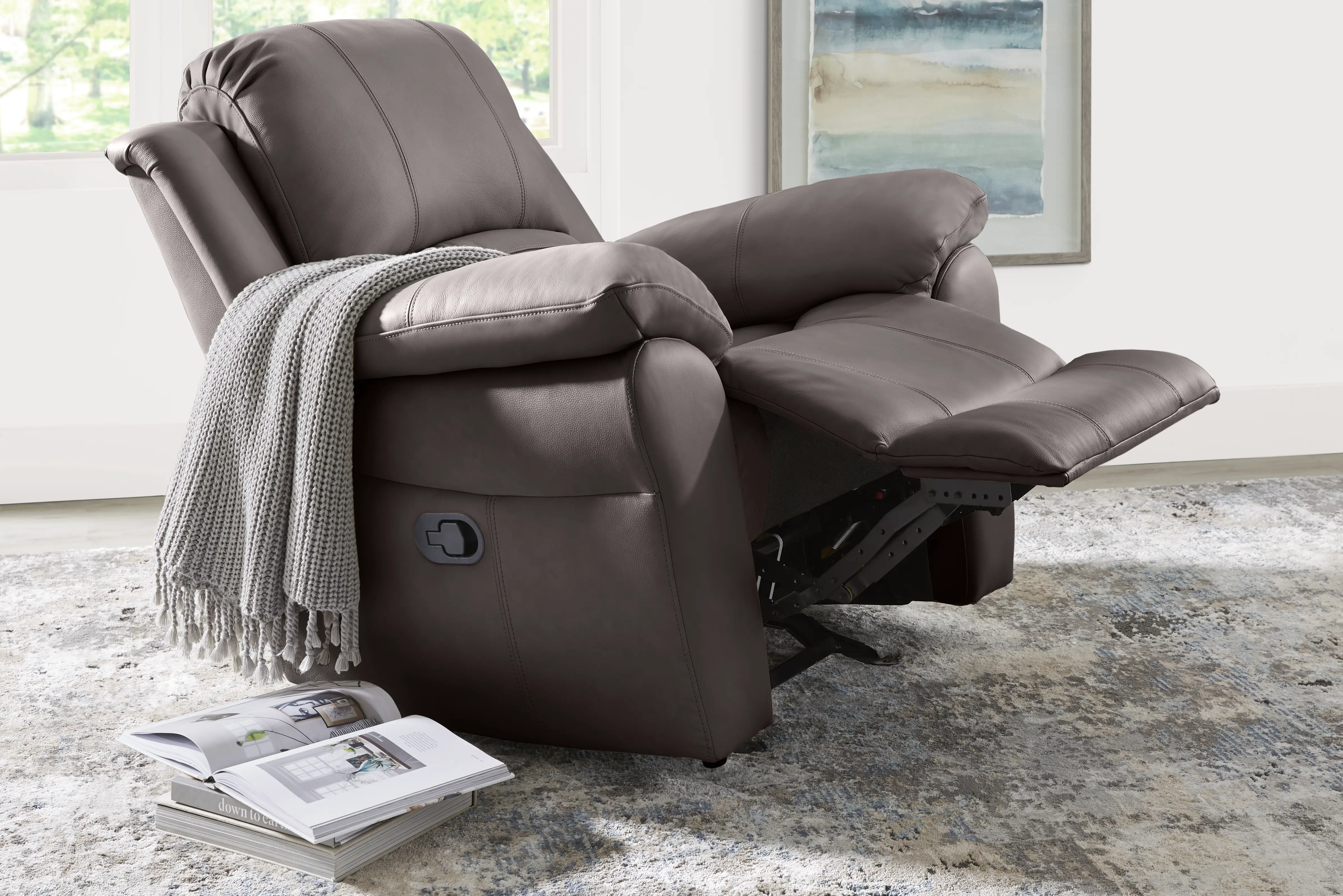 Vercelli Way Gray Leather Rocker Recliner - Thumbnail - Image 4
