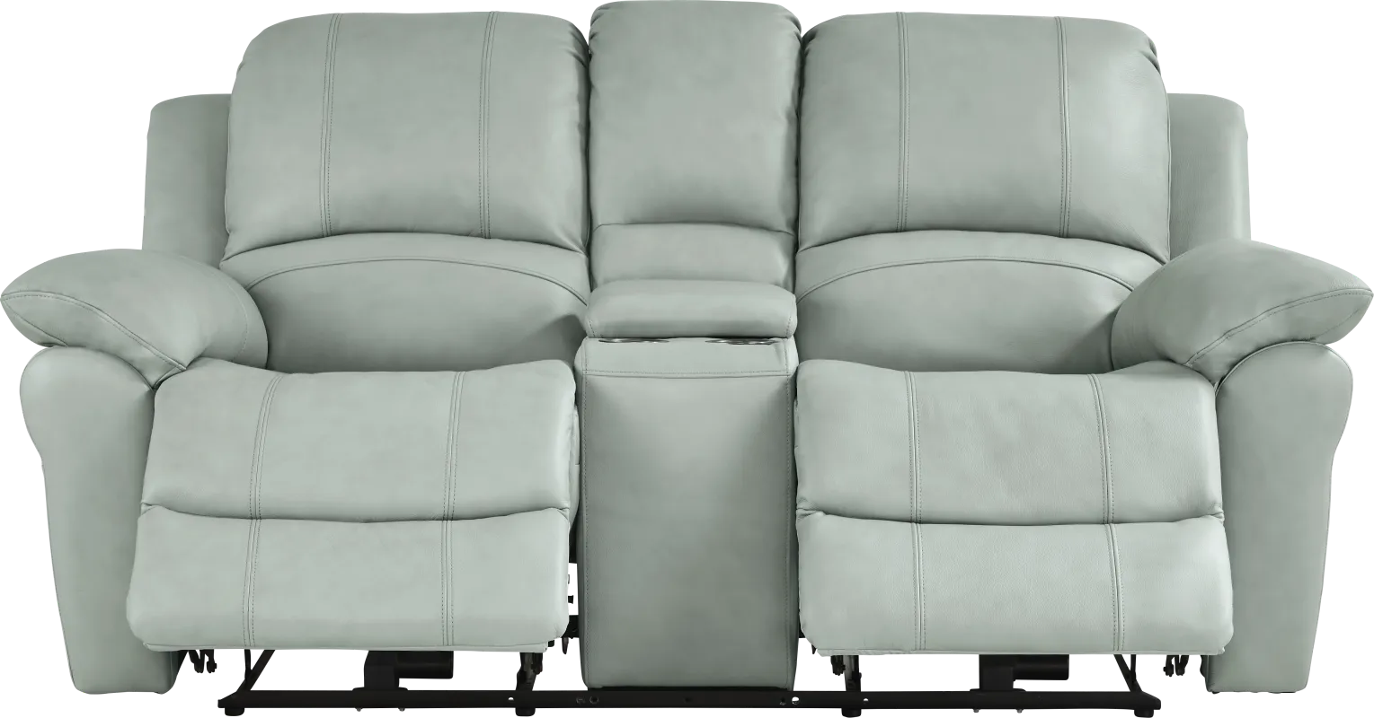 Vercelli Way Aqua Leather Power Reclining Console Loveseat