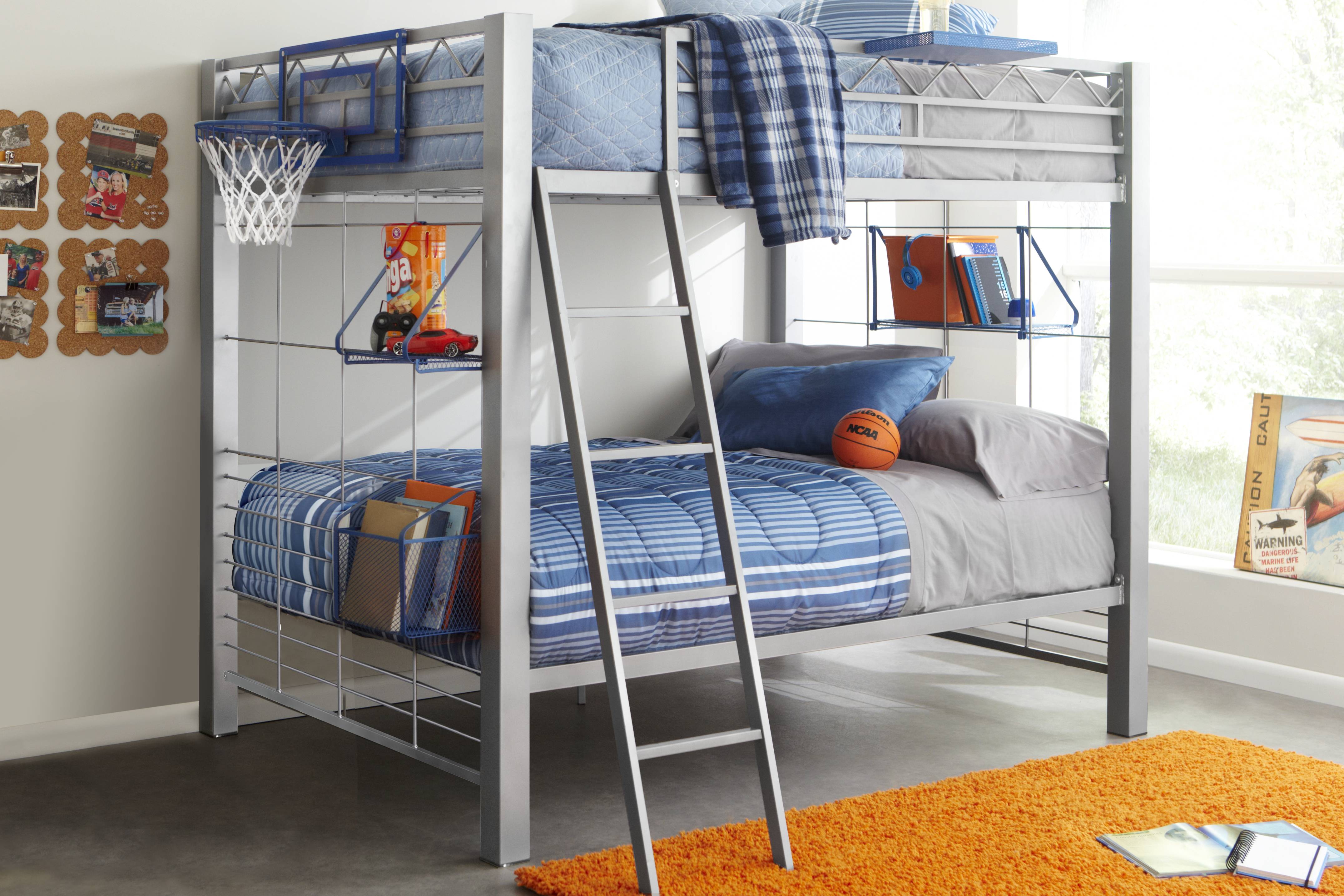 Build-a-Bunk Gray Twin/Twin Bunk Bed with Blue Accessories - Thumbnail - Image 2