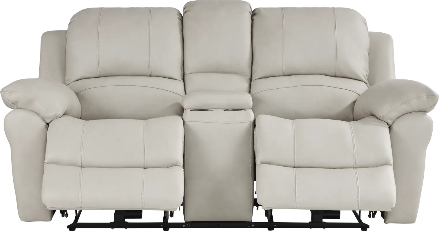 Vercelli Way Stone Leather Power Reclining Console Loveseat