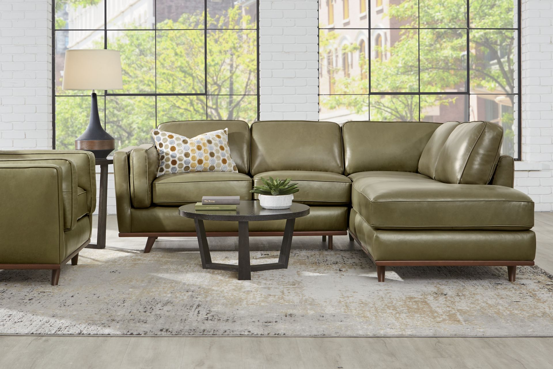 Duluth Olive Leather 3 Pc Sectional Living Room - Image 1